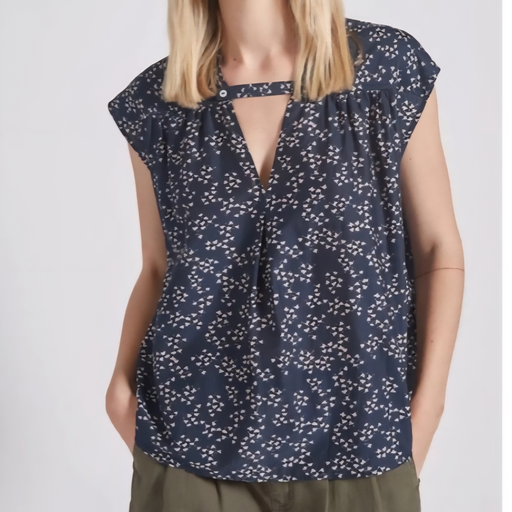 Current/Elliott Blue Ruched Tie Front Blouse